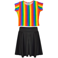 (7-8 Years, Crop & Skirt Set) Girls Rainbow Crop Top T Shirt Legging Dresses