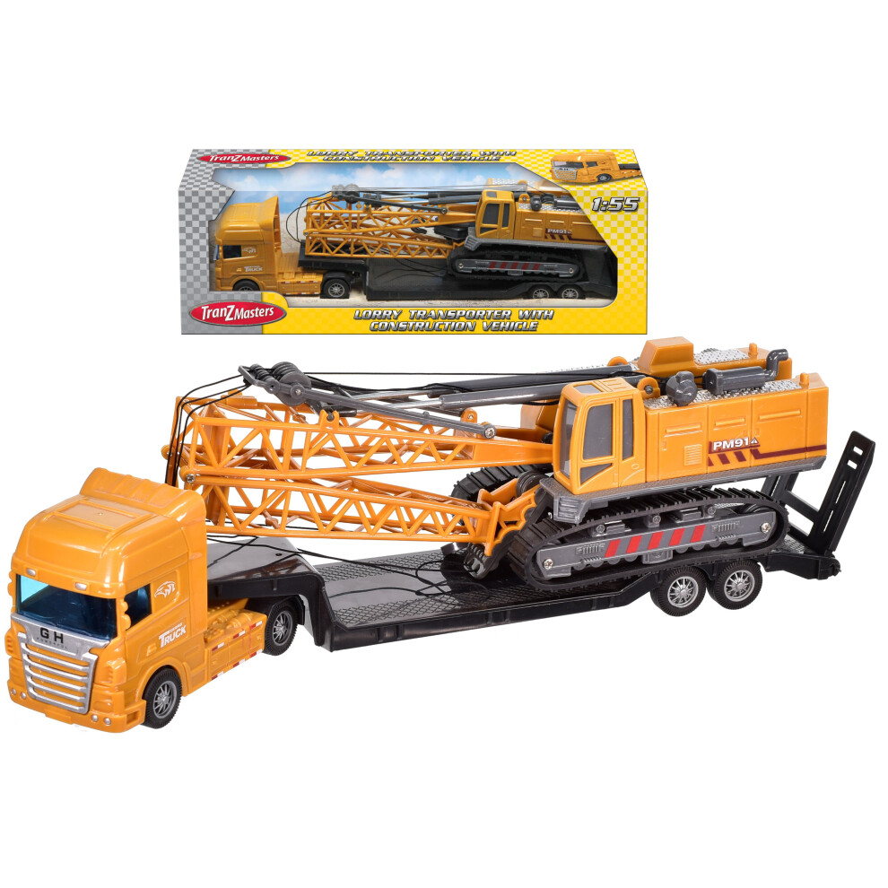 Lorry Transporter With Crane Vehicle - Kids Construction Toy