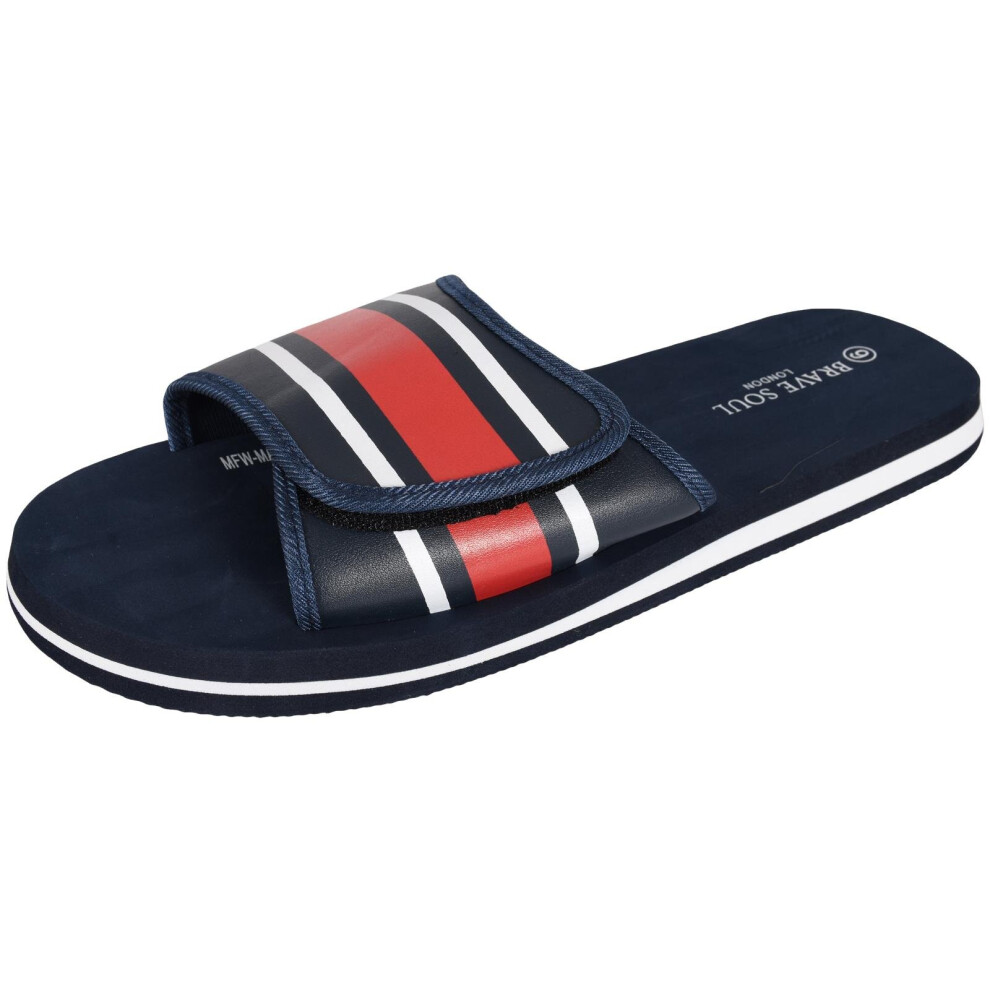 (Red Navy, UK 7) Brave Soul Mens Slider Mule Sandals Beach Slipper