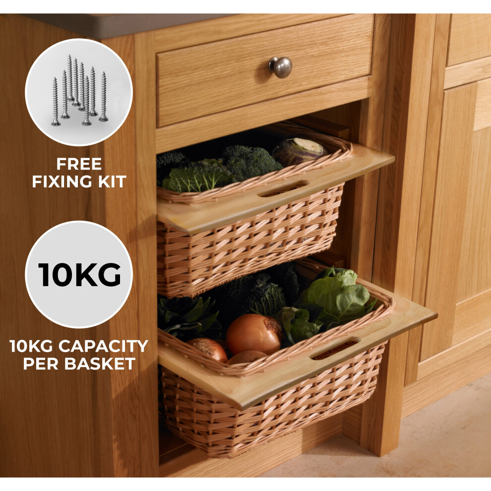 (400mm, 2 Baskets ) Pull Out Wicker Baskets Kitchen Storage Larder Base Unit  Beech Runners