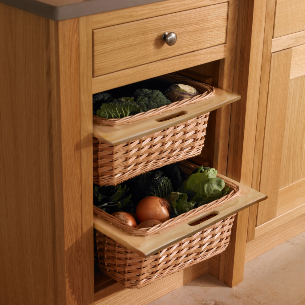 (600mm, 3 Baskets) Pull Out Wicker Baskets Kitchen Storage Larder Base Unit  Beech Runners