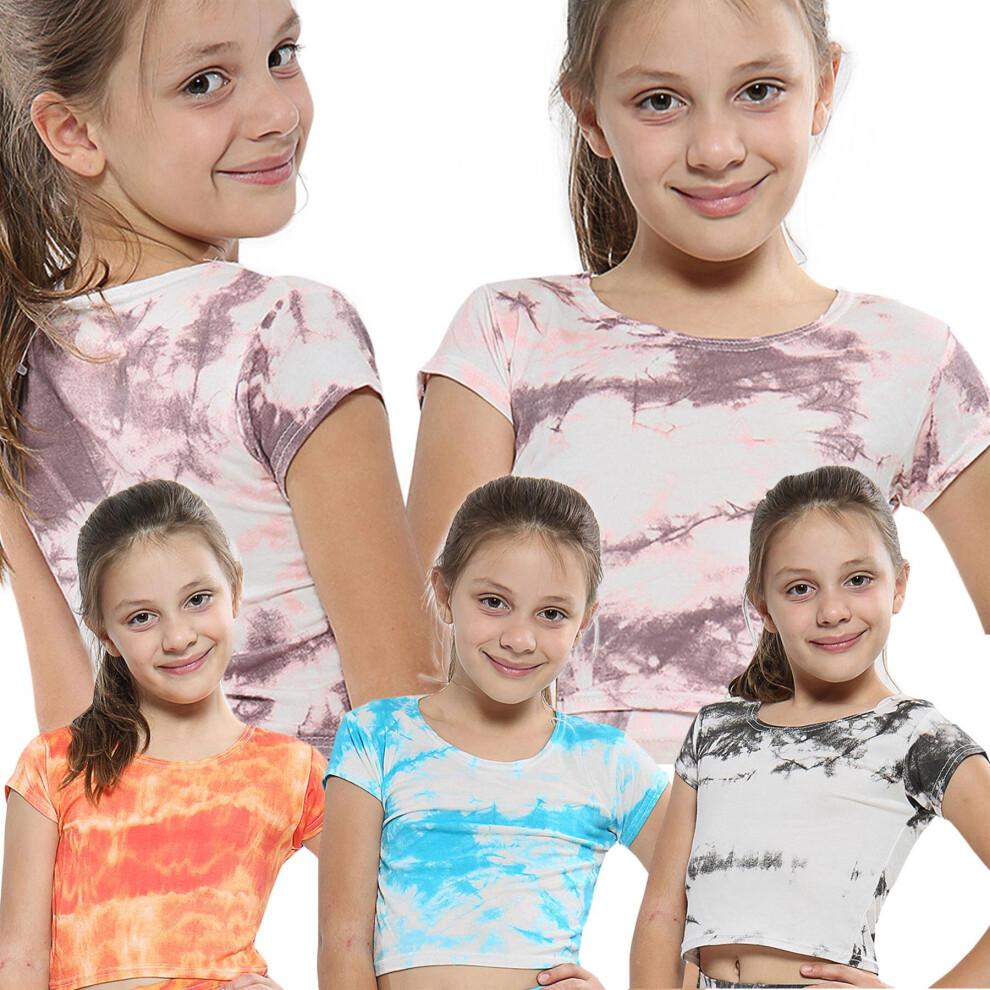 Girls Top Kids Tops Tie Dye Print Blue Fahsion Trendy T Shirt Crop Top 5-13  Year