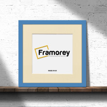 (Blue With Ivory Mount, 23x23 Pic (27x27 Frame)) Square Size Blue Picture Frame Photo Frames With Multicolored Mount Flat Wooden Poster Frames