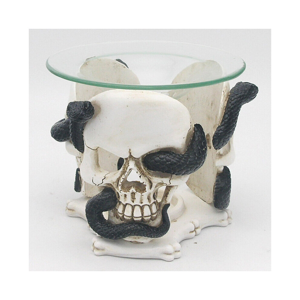 Skull and Serpent Resin Oil & Wax Burner with Glass Dish
