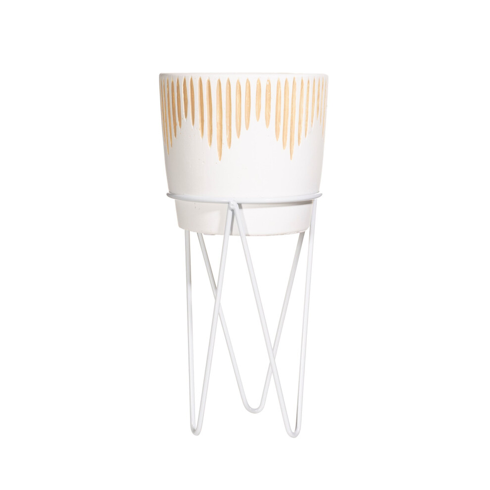 White Sgrafitto Planter With Wire Stand