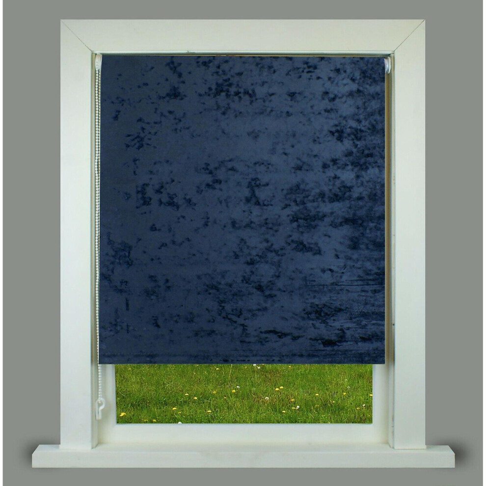 (Navy, 180x165cm) Luxury Living Crushed Velvet Roller Blind Trimmable Polyester Roller Blind