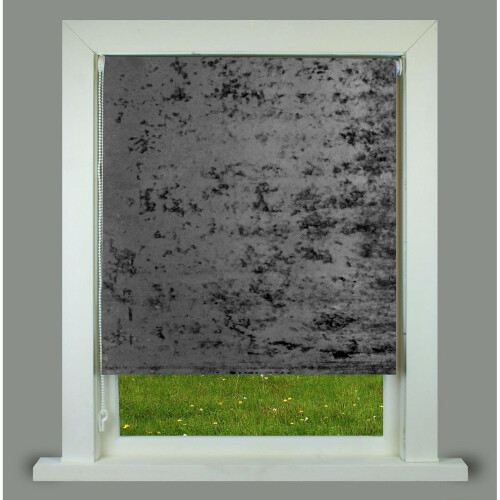 (Charcoal, 90x165cm) Luxury Living Crushed Velvet Roller Blind Trimmable Polyester Roller Blind