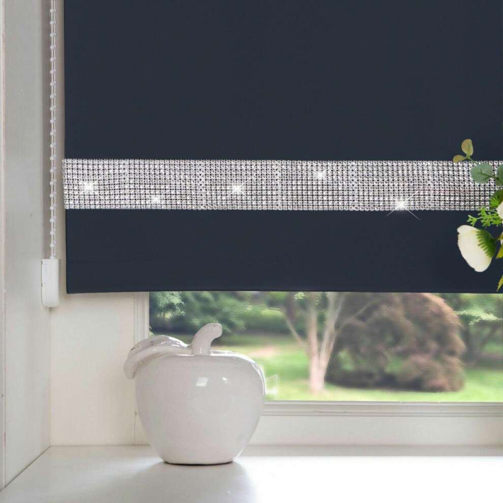 (Navy, 150x165cm) Luxury Living Crushed Velvet Roller Blind Trimmable Polyester Roller Blind