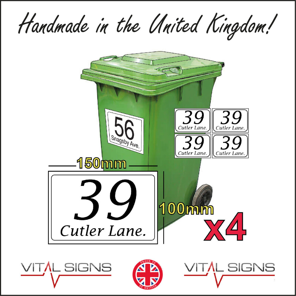 (BN010 Lucida Fax) Custom Bin Stickers House Street Name  A6 4 Pack