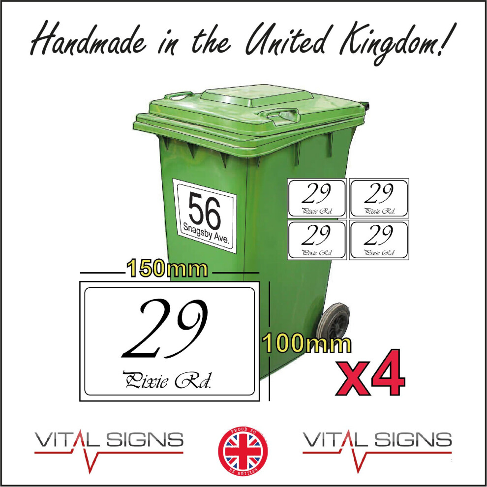(BN005 Vivaldi Italic) Custom Bin Stickers House Street Name  A6 4 Pack
