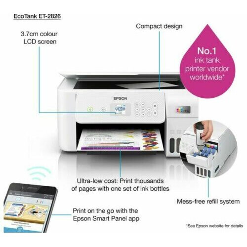 Refurbished Epson EPSON EcoTank ET-2826 All-in-One Wireless Inkjet Printer 2