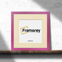(Pink With Ivory Mount, 16x16 Pic (20x20 Frame)) Square Size Pink Picture Frame Photo Frames With Multicolored Mount Flat Wooden Poster Frames