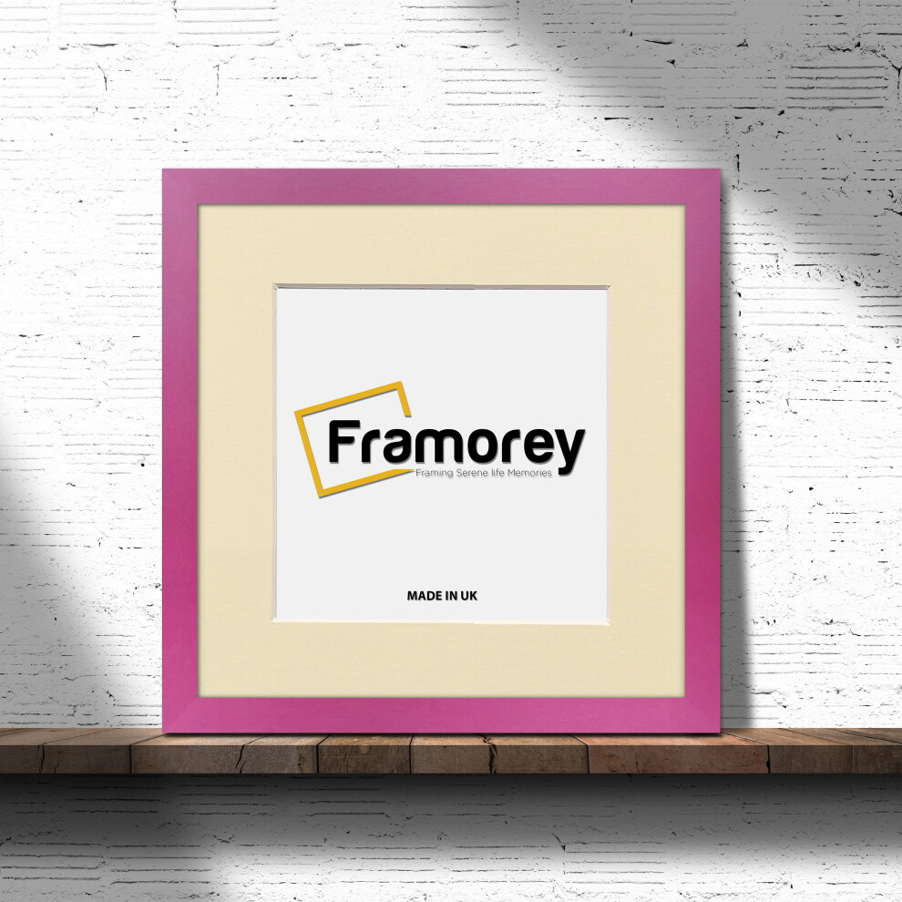 (Pink With Ivory Mount, 35x35 CM Pic (45x45CM Frame)) Square Size Pink Picture Frame Photo Frames With Multicolored Mount Flat Wooden Poster Frames