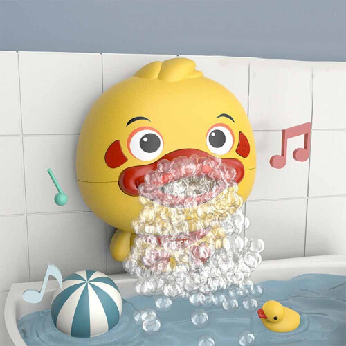 Electronic Bubble Maker Duck Bath Toy with Music, Spitting Bubbles, Suction Cup, ABS Safe Plastic (Requires 2x AA)