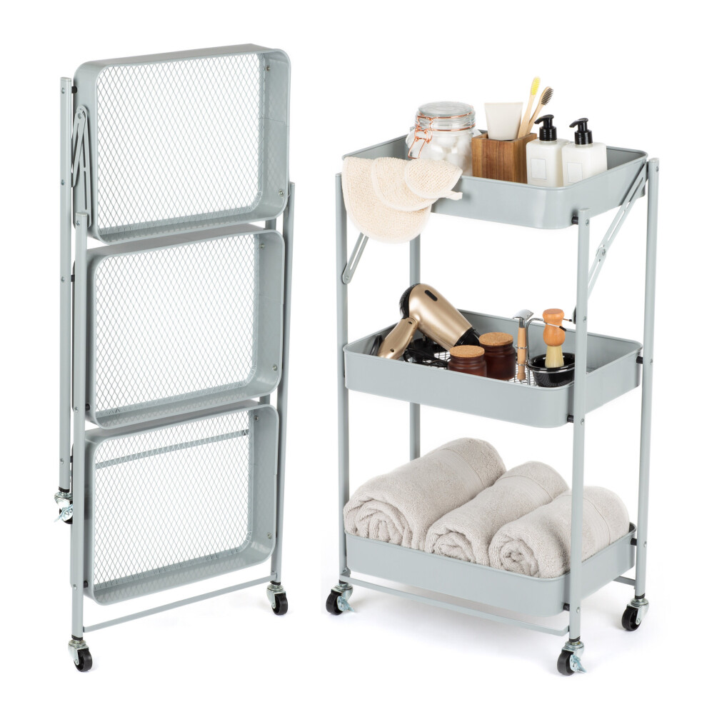 (GREY) LIVIVO 3 Tier Kitchen Trolley Cart Slim Rolling Storage Rack