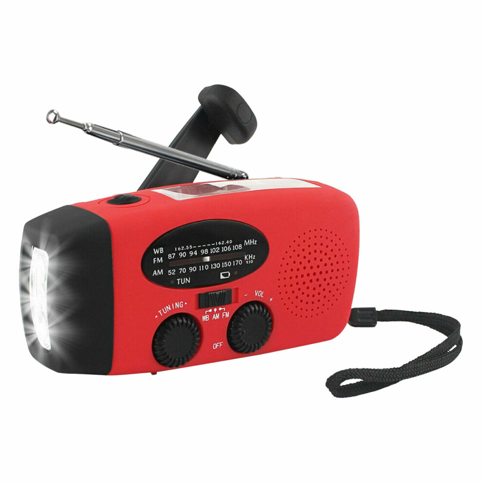 (Red-European version ) 2in1 Portable Wind Up Solar USB Rechargeable Hand Crank AM FM Radio Light Torch