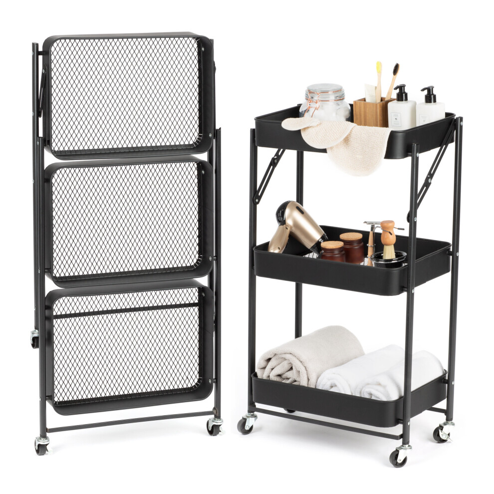 (BLACK) LIVIVO 3 Tier Kitchen Trolley Cart Slim Rolling Storage Rack