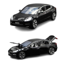 (Black) 1:32 Tesla Model 3 Alloy Car Diecasts Toy Vehicles Sound Light Pull Back Cars