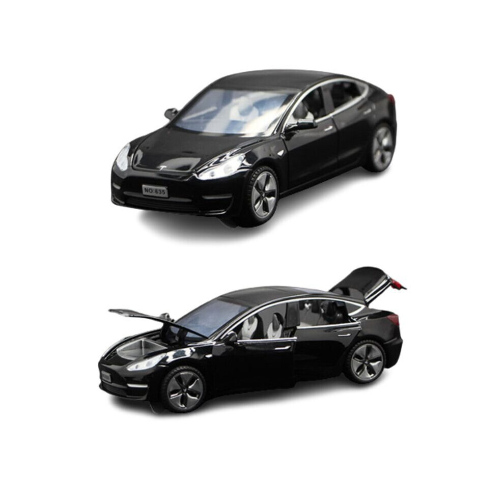 (Black) 1:32 Tesla Model 3 Alloy Car Diecasts Toy Vehicles Sound Light Pull Back Cars