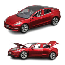 (Red) 1:32 Tesla Model 3 Alloy Car Diecasts Toy Vehicles Sound Light Pull Back Cars