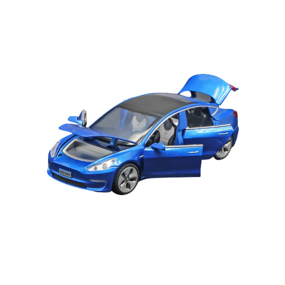 (Blue) 1:32 Tesla Model 3 Alloy Car Diecasts Toy Vehicles Sound Light Pull Back Cars-image-OPC-P8XKKTD-NEW