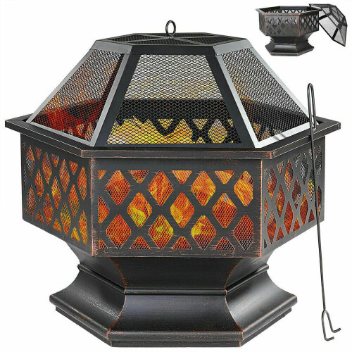 Fire Pit BBQ Firepit Brazier Stove Patio Heater Grill Garden Hexagonal
