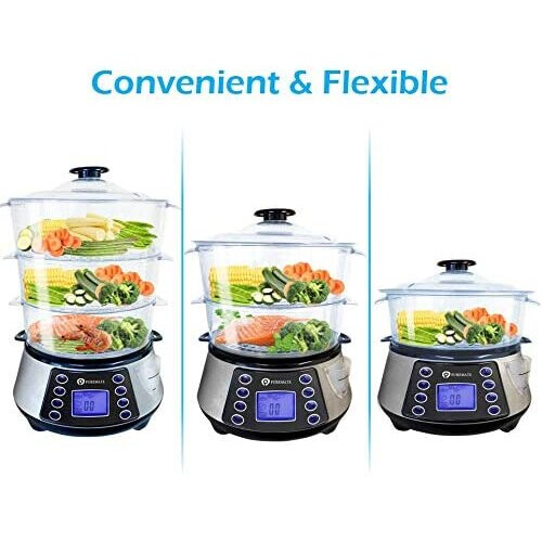 NaturoPure 11.5L Digital Food Steamer LCD Display, 3 Tier Digital