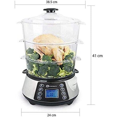 NaturoPure 11.5L Digital Food Steamer LCD Display, 3 Tier Digital