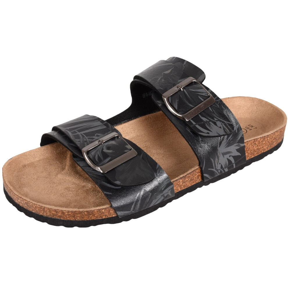 (Floral Grey, UK 9 / EU 43 - Mens) Brave Soul Mens Slider Cork Mule Pool Sandals