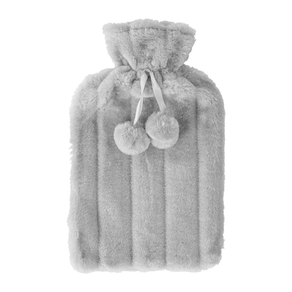 Efg Grey Ash Cosy Faux Fur Pom Pom 2L Hot Water Bottle