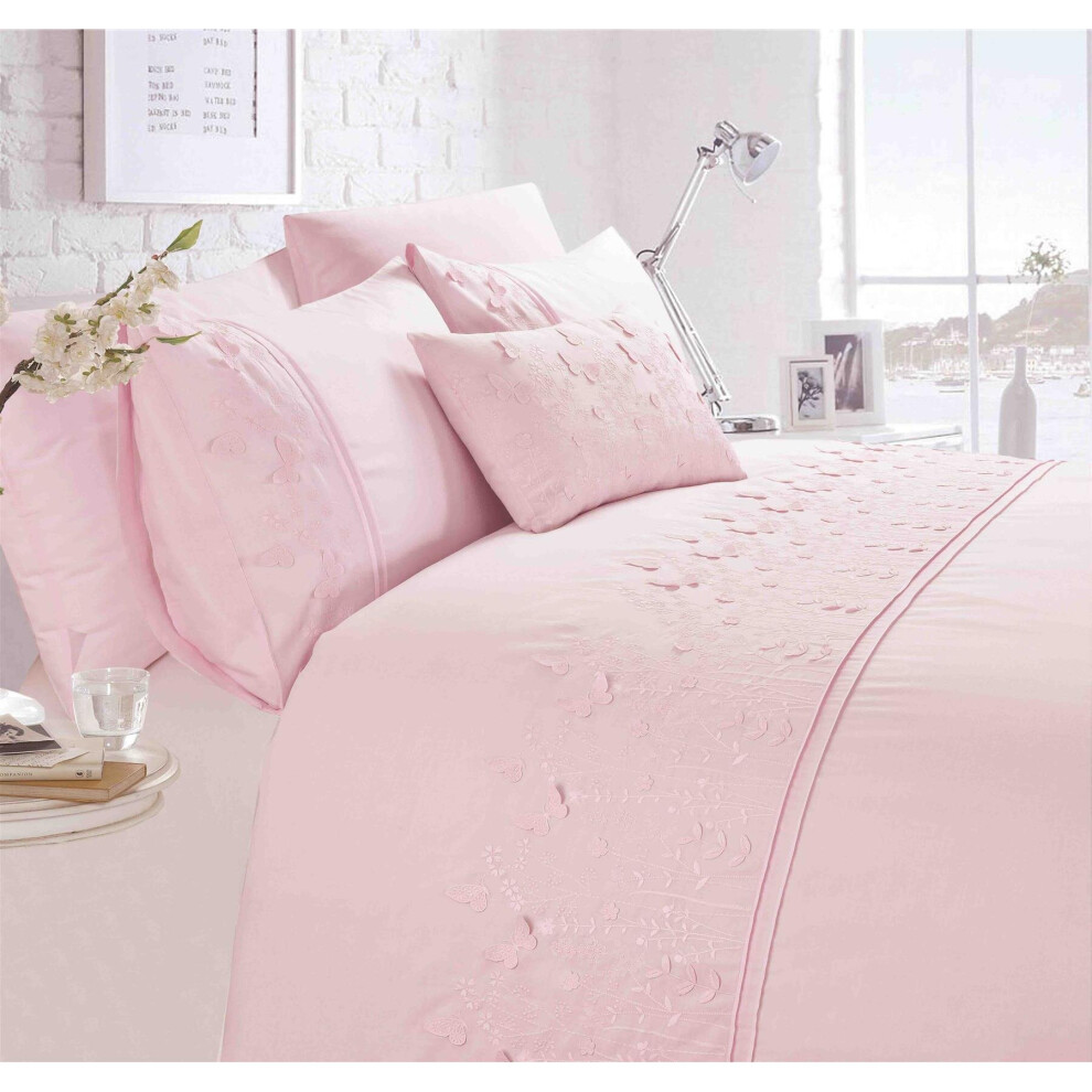 (Single) Belle Maison Papillon Blush Pink Luxury Embroidered Butterfly Duvet Cover Set