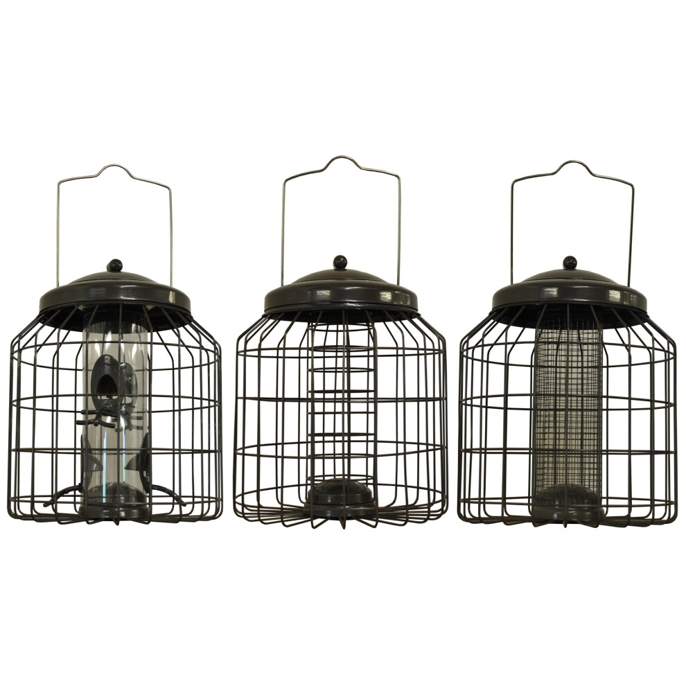 Delux Heavy Duty Squirrel Proof Hanging Nut, Seed & Fat Ball Bird Feeders (Set of 3)