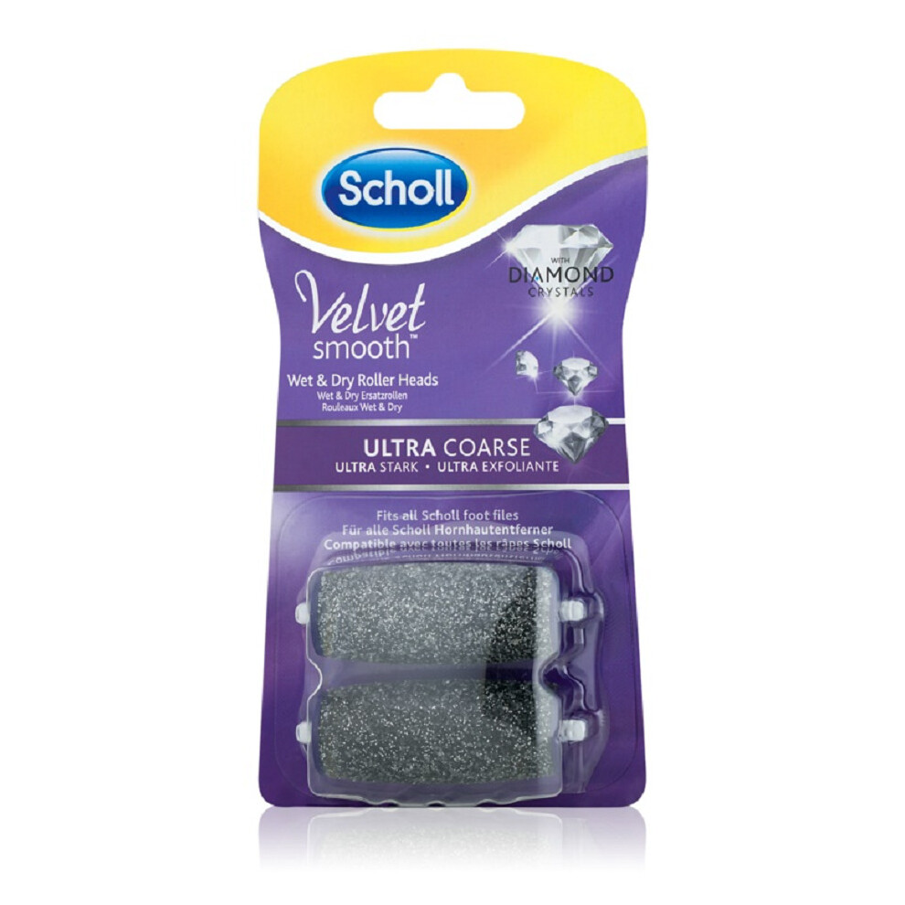 Scholl Velvet Smooth Wet & Dry Roller Heads Ultra Coarse Diamond Crystals 2 Pack