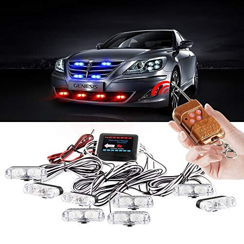 yifengshun 8 in 1 LED Stroboscooplichten Noodgevallen voor Vrachtwagen Voertuig Waarschuwing Knipperend Gids Grid Flash DRL Politie Auto Motorfiets DC12V Draadloze Afstandsbediening (geel wit