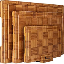 Extra Large Bamboo Cutting Boards, (Set of 3) Chopping Boards with Juice Groove Bamboo Wood Cutting Board Set Butcher Block for Kitchen, End Grai