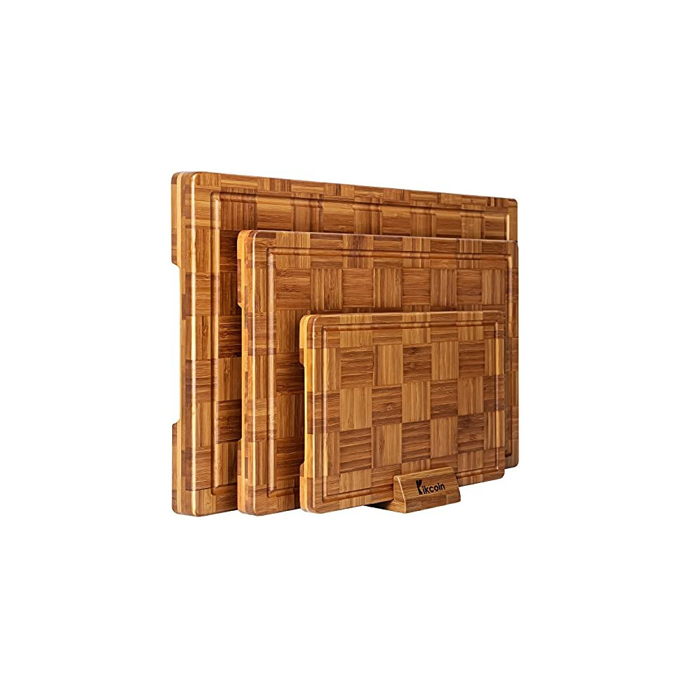 Kikcoin Extra Large Bamboo Cutting Boards, (Set Of 3) Chopping Boards With Juice Groove Bamboo Wood Cutting Board Set Butcher Block For Kitchen, End Grai