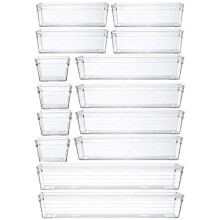 Grace Store 14-Piece Clear Desk Drawer Organizer Set - Multi-Size BPA-Free Plastic Trays for Makeup, Kitchen Utensils, Office