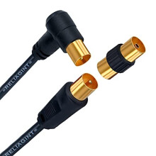 2M Black Straight to Right Angle Flex TV Aerial Cable, With Extension Lead Adapter Extra Long, Copper Conductor Full Length, Low Loss for Broadba