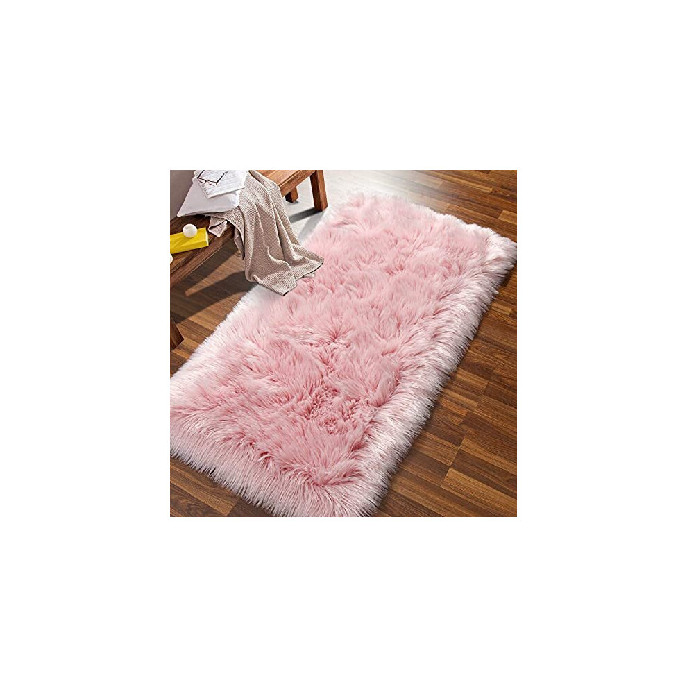 Fluffy Rug,Faux Sheepskin Rug,Shaggy Rugs Area Rugs Anti-Skid Yoga Carpet for Living Room Bedroom Sofa Floor Pink Rug 23.6 x 35.4 inch