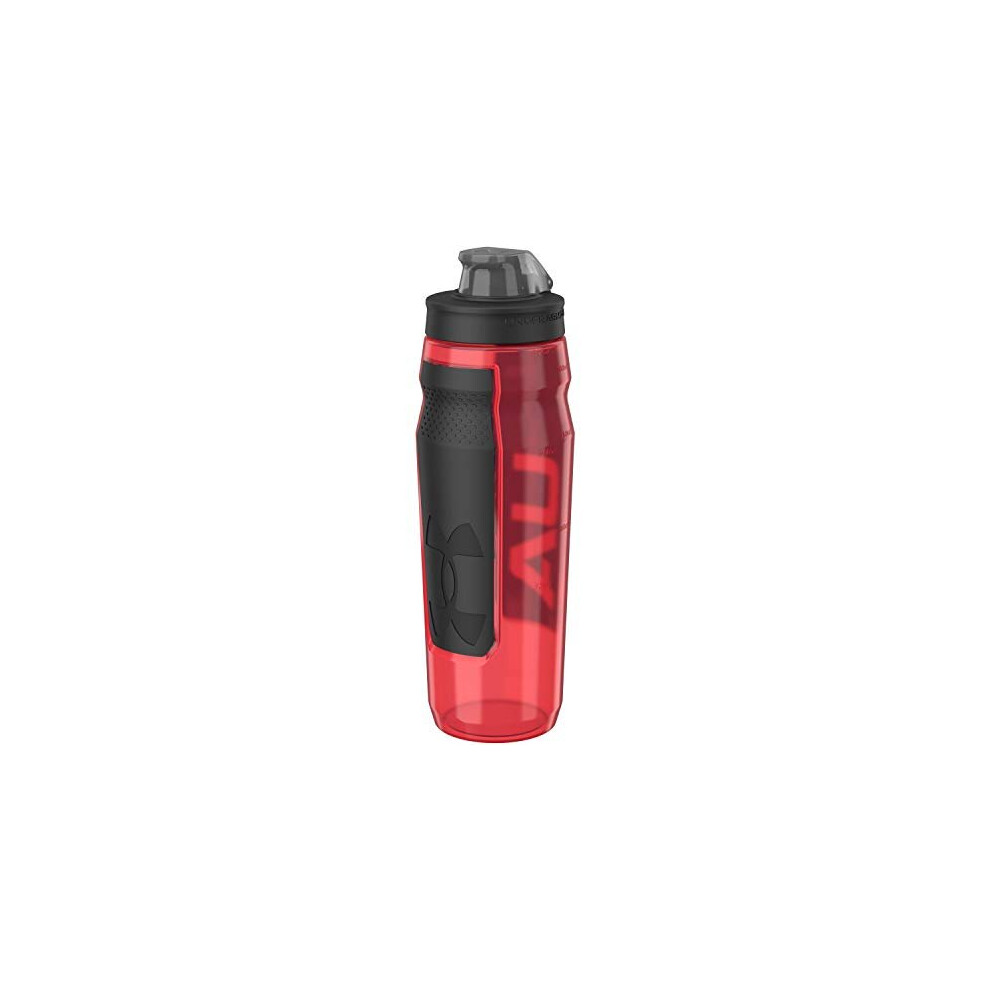 Under Armour 32oz Playmaker Squeeze Water Bottle, Sanitary Cap Cover, High Flow Push/Pull Nozzle, Non-Slip Grip, Finger Loop Carry, Fits Bike Hol