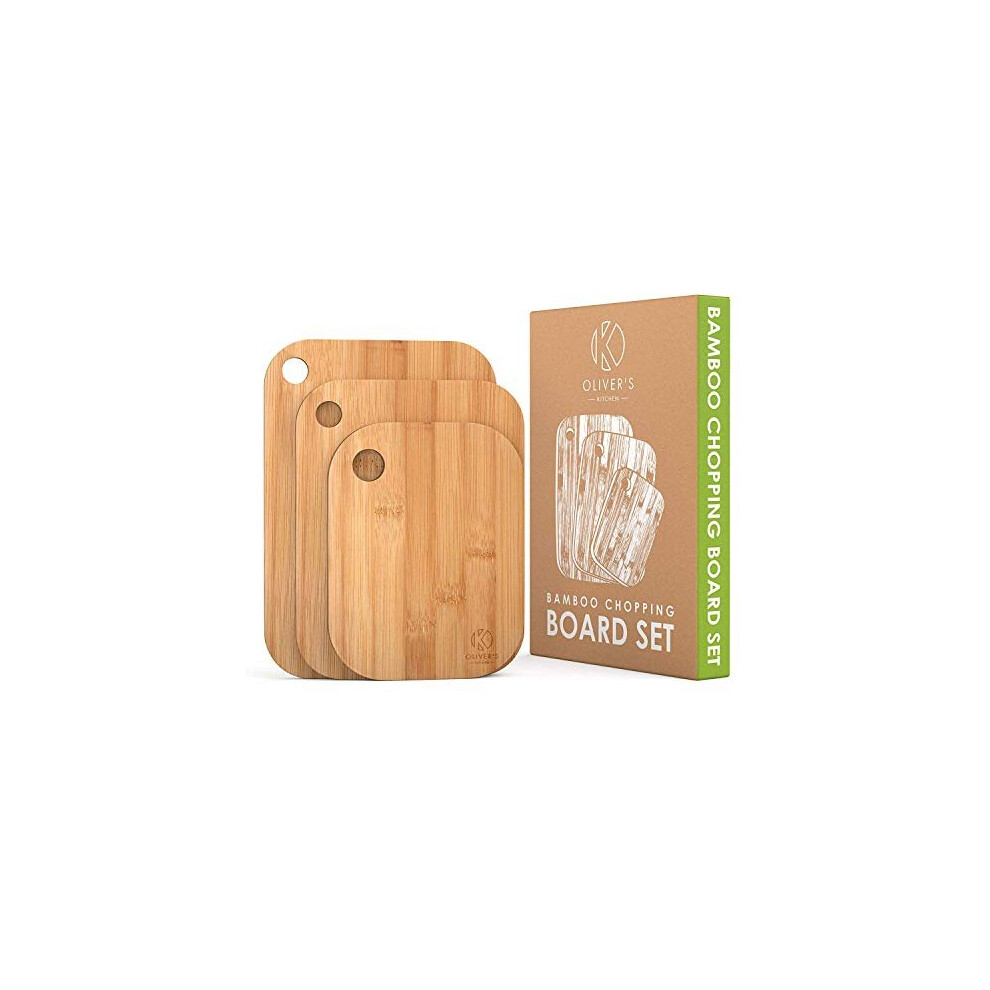 Oliver's Kitchen - 3 x Set of Wooden Chopping Boards - Different Sizes for Every Occasion - Beautifully Designed, Durable & Hard Wearing - 100% N