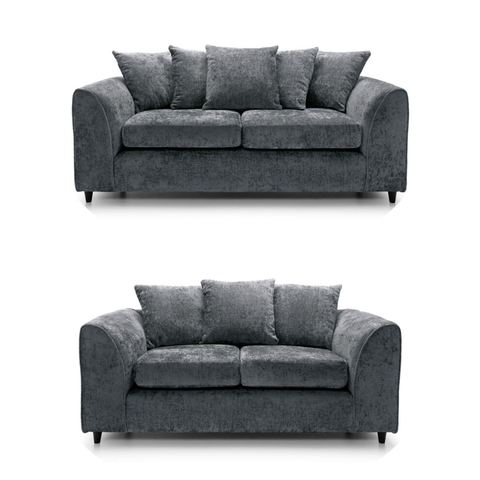 (3 & 2 Seater Set) Monaco Grey Crushed Chenille Sofa Sets