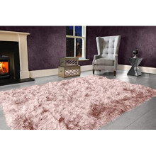 9cm Extra Thick Dense Pile SHAGGY RUG with SPARKLE SHINE Strands - For Living Room Area Rugs - Modern Luxurious Super Soft Touch (Blush Pink, 60c