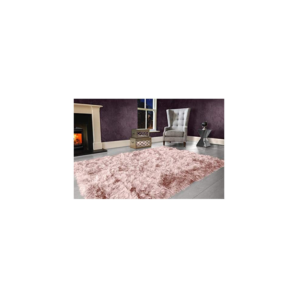 9cm Extra Thick Dense Pile SHAGGY RUG with SPARKLE SHINE Strands - For Living Room Area Rugs - Modern Luxurious Super Soft Touch (Blush Pink, 60c