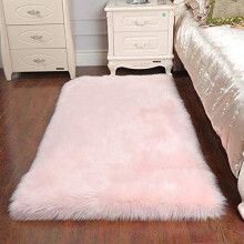 Faux Sheepskin Rug ?Rectangular,Fur Faux Fleece Fluffy Area Rugs Anti-Skid Yoga Carpet for Living Room Bedroom Sofa Floor Rugs (Pink, 23.6 x 35.4