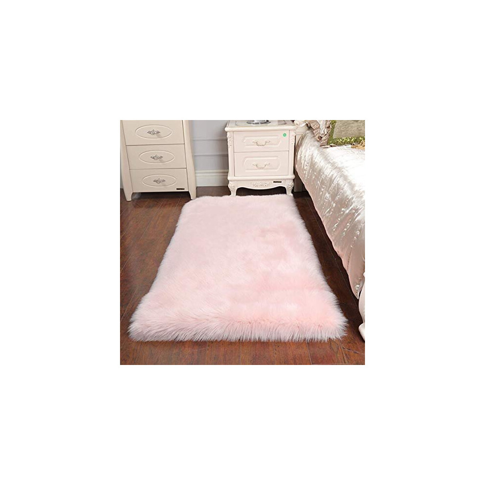 Faux Sheepskin Rug ?Rectangular,Fur Faux Fleece Fluffy Area Rugs Anti-Skid Yoga Carpet for Living Room Bedroom Sofa Floor Rugs (Pink, 23.6 x 35.4