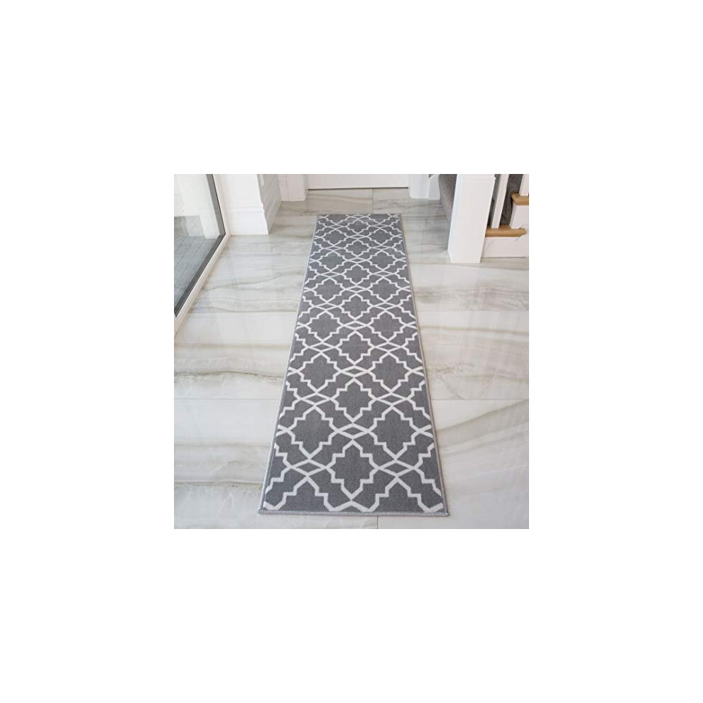 Geometric Trellis Runner Rug Blue Grey Mustard Triangle Rugs Hallway Bedroom Living Room Kitchen