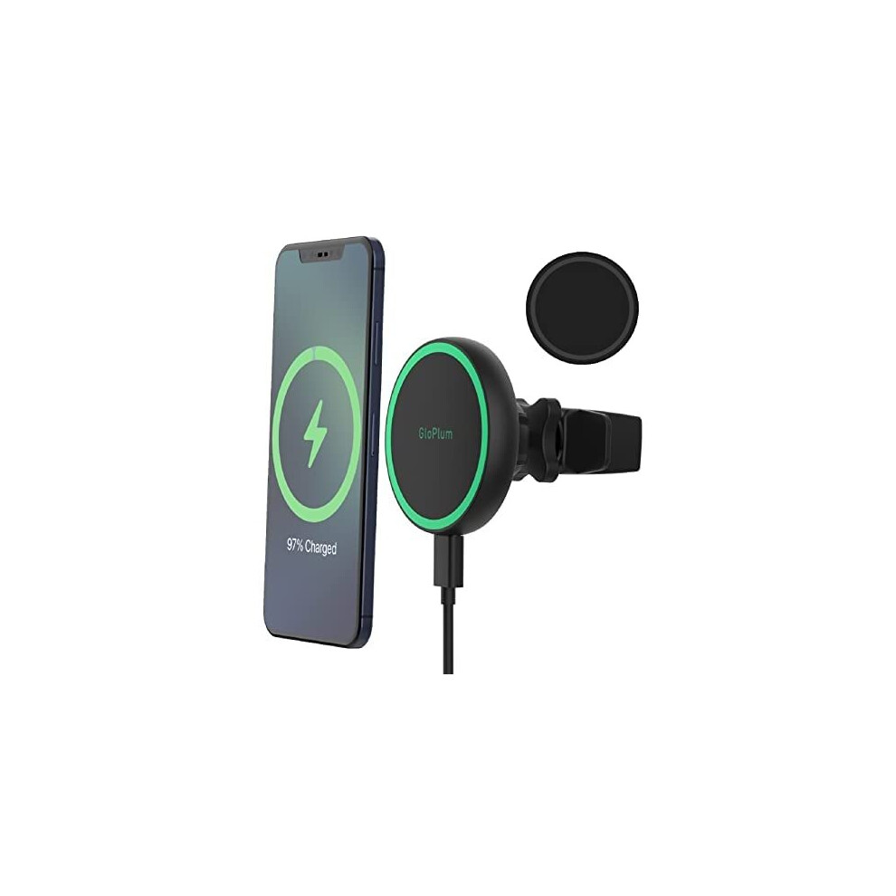 Gloplum 15W Wireless Car Charger, Fast Charging, Compatible With Magsafe Car Mount, Magnetic/Magnet Fast Charging Compatible With Iphone 13/ Iphone 12/12