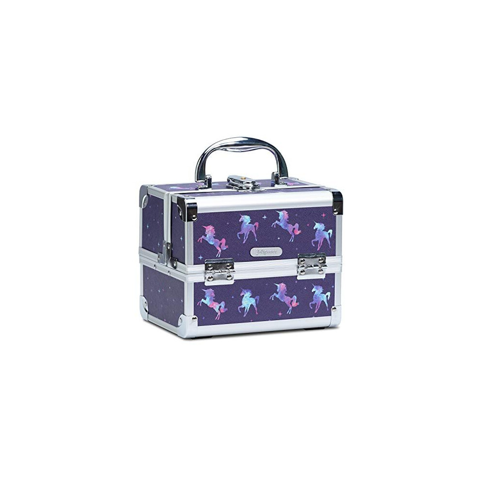 Joligrace Girls Makeup Box with Mirror Cosmetic Case Jewelry Organiser Light Weight Lockable with Keys, Size: 19.5x15x16cm, Unicorn