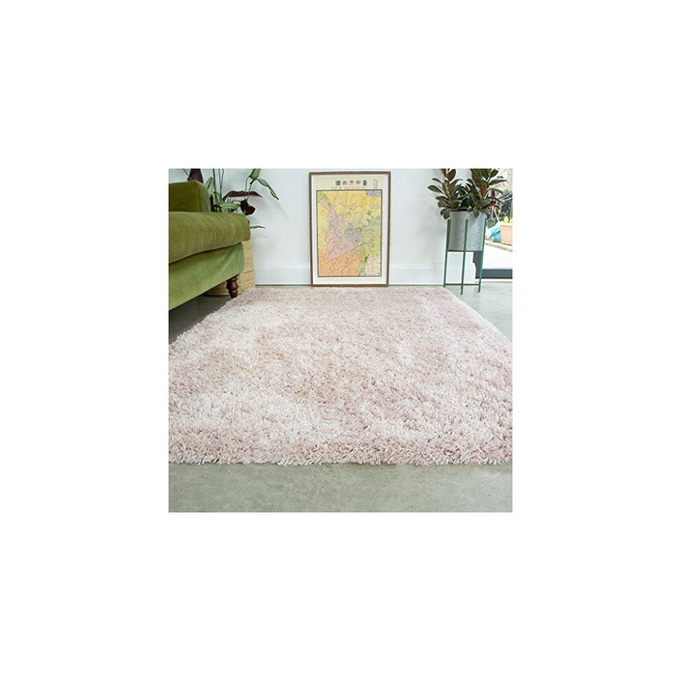 Pink Thick Shaggy Rug Blush Modern Durable Super Soft Fluffy Shag Rugs Living Room Area Bedroom 120cm x 170cm